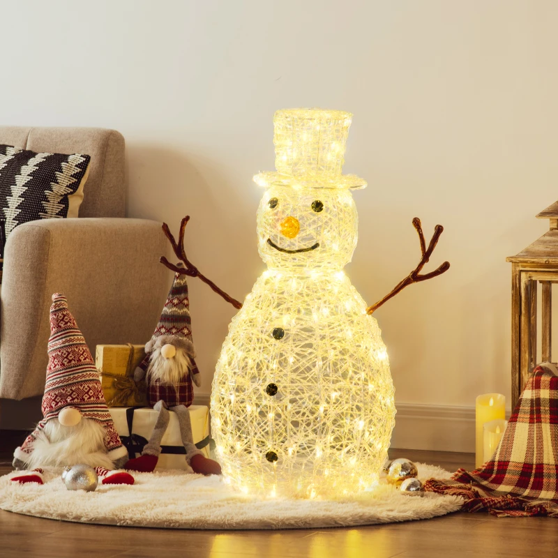 Outsunny Weihnachtsbeleuchtung, Schneemann-Leuchte, 100 LEDs, wetterfest, weiß, Metall, 40 x 40 x 90cm