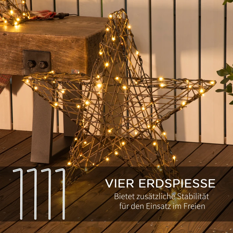 Outsunny Weihnachtsbeleuchtung, Set aus 2 Weihnachssternen, 160 LEDs, wetterfest, Metall, 80 x 30 x 80cm