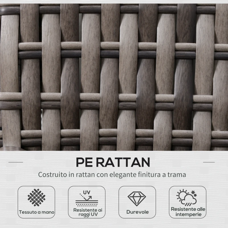 Outsunny Salotto da Giardino Set 3 Pz con 2 Divani da Esterno e 1 Tavolo da Giardino in Rattan Sintetico Grigio