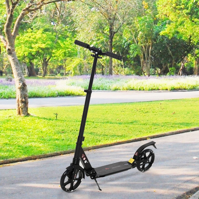 HOMCOM Monopattino Pieghevole per Bambini fino a 14 Anni con Grande Ruote Luminose e Manubrio Regolabile su 3 Livelli Nero, 200mm