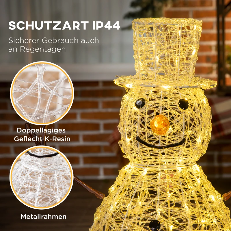 Outsunny Weihnachtsbeleuchtung, Schneemann-Leuchte, 100 LEDs, wetterfest, weiß, Metall, 40 x 40 x 90cm
