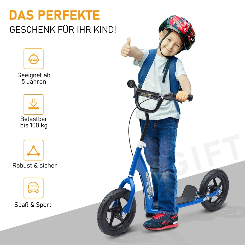 HOMCOM Step stadsstep stadsscooter 12 inch kinderstep kinderscooter blauw roze verstelbaar