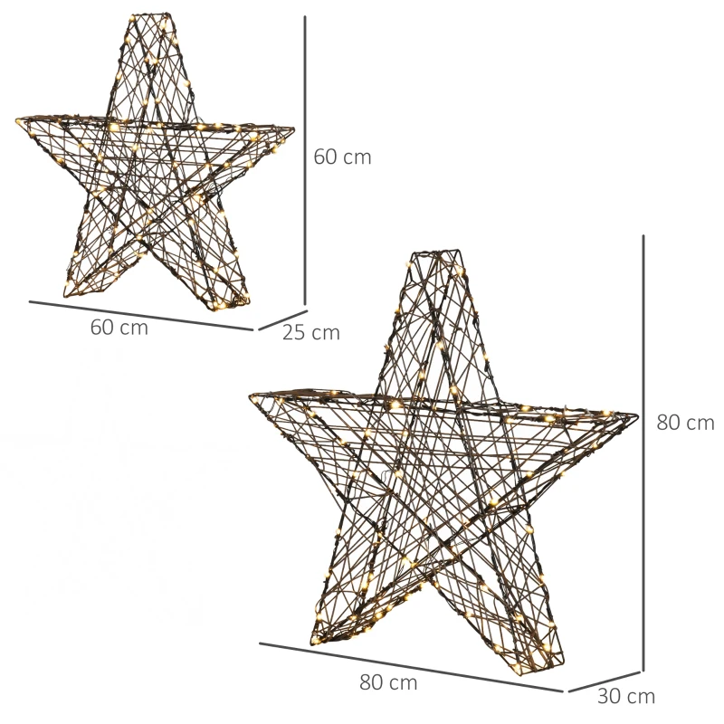 Outsunny Weihnachtsbeleuchtung, Set aus 2 Weihnachssternen, 160 LEDs, wetterfest, Metall, 80 x 30 x 80cm