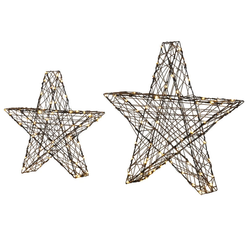 Outsunny Weihnachtsbeleuchtung, Set aus 2 Weihnachssternen, 160 LEDs, wetterfest, Metall, 80 x 30 x 80cm