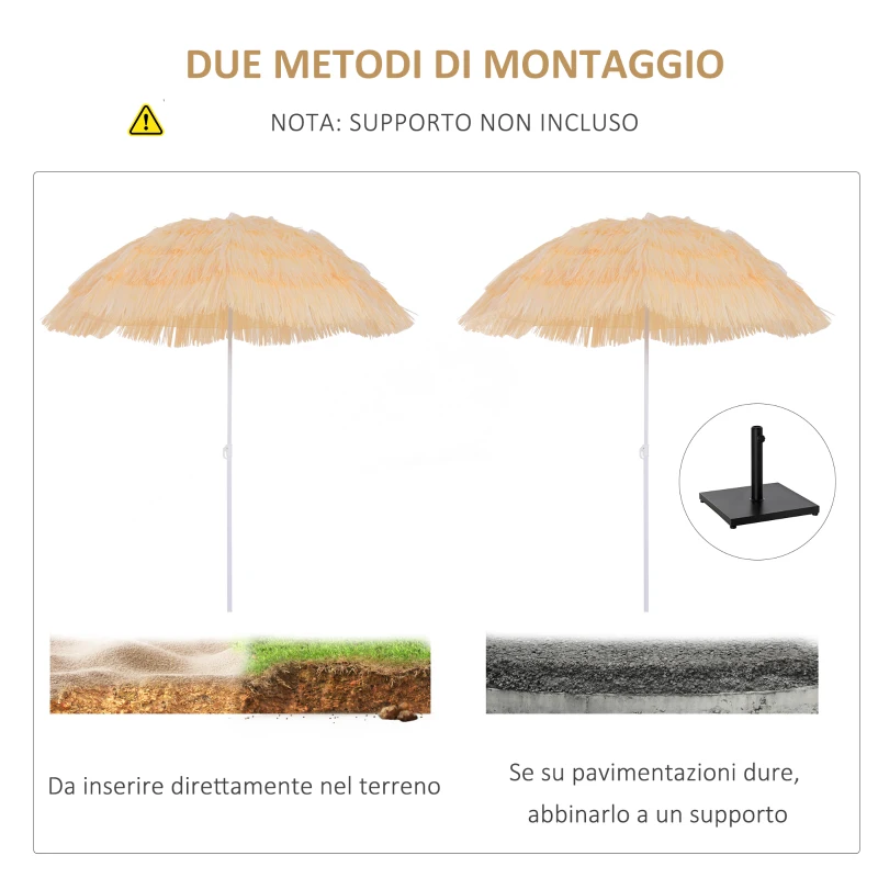 Outsunny Ombrellone da Spiaggia a 8 Stecche con Palo Inclinabile, in Poliestere e Metallo, 1.6x2 m, Beige