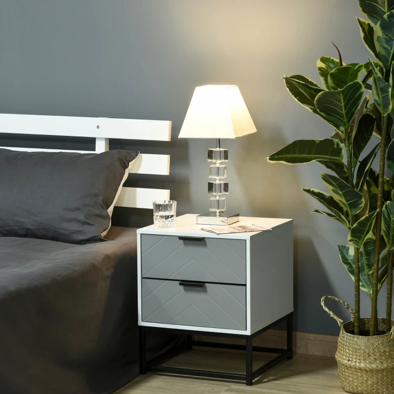 HOMCOM Lampka nocna z obrotową podstawą kryształową, metalową podstawą i abażurem, Gniazdo E14, Metal, Tkanina Poliestrowa, Szkło Kryształowe, kremowa, 20x20x47 cm