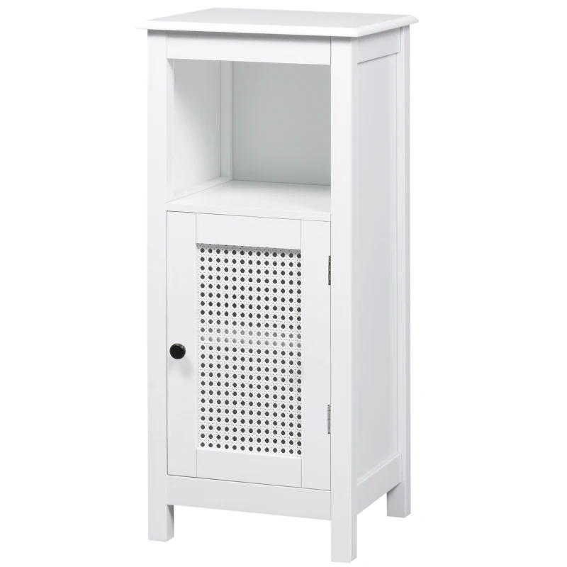 kleankin kleakin Badezimmerschrank 1 Fach 1 Schrank Schranktür in Rattan-Optik 35 cm x 32 cm x 80 cm MDF-Holz Weiß