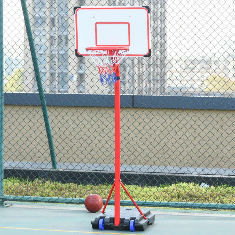 HOMCOM Canestro Basket per Bambini Portatile con Tabellone Bianco, Piantana, 2 Ruote e Altezza Regolabile 216-261.5cm