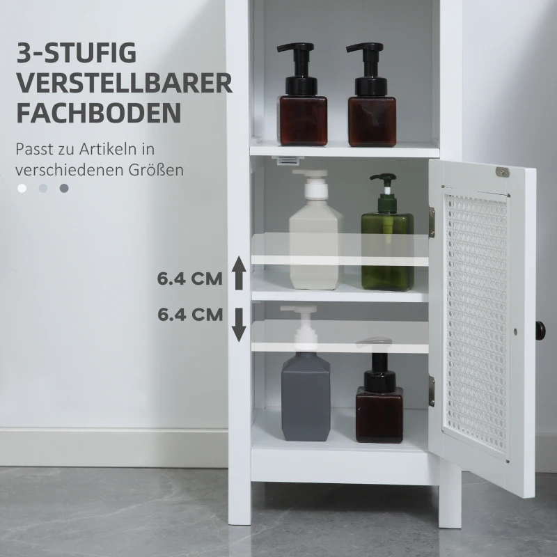 kleankin kleakin Badezimmerschrank 1 Fach 1 Schrank Schranktür in Rattan-Optik 35 cm x 32 cm x 80 cm MDF-Holz Weiß