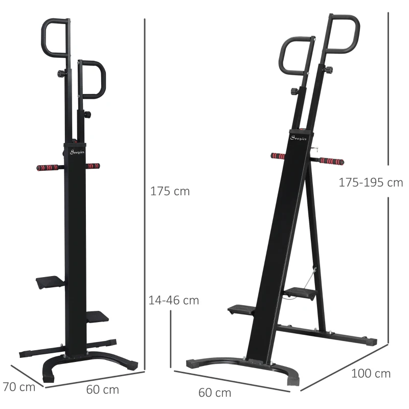 HOMCOM Vertical Climber con Monitor LCD e Altezza Regolabile, Arrampicatore in Acciaio e ABS, 100x60x175-195 cm, Nero