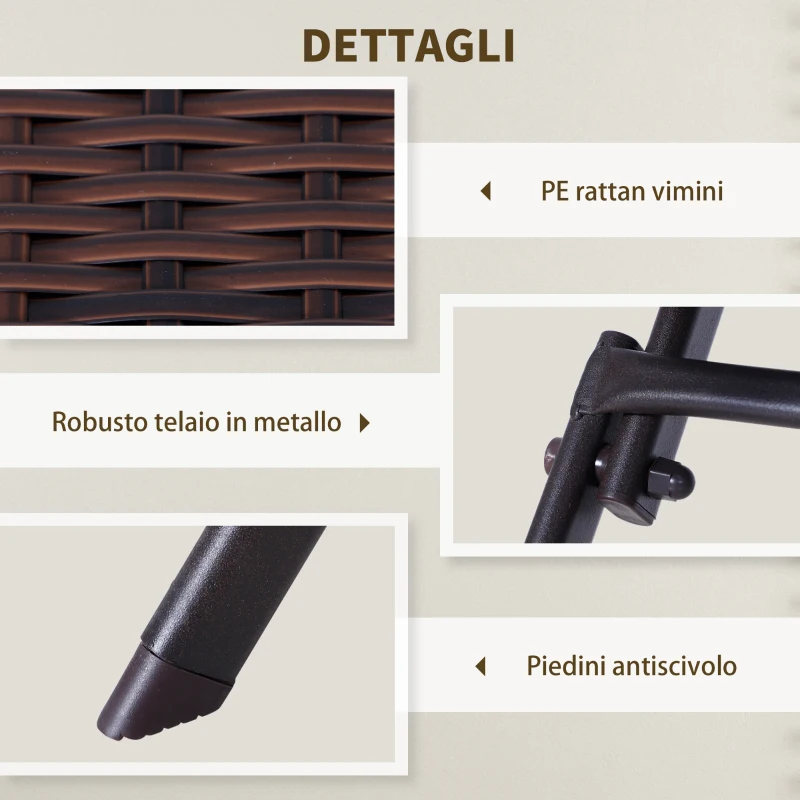 Outsunny Set da Giardino Pieghevole da 3 Pezzi in Rattan PE e Metallo, Set 2 Sedie e Tavolino da Caffè, Protezione dai Raggi UV, Set di Mobili da Balcone, per Patio e Cortile, Marrone
