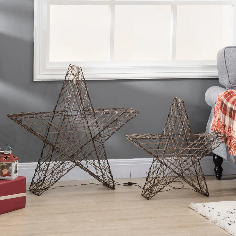 Outsunny Weihnachtsbeleuchtung, Set aus 2 Weihnachssternen, 160 LEDs, wetterfest, Metall, 80 x 30 x 80cm