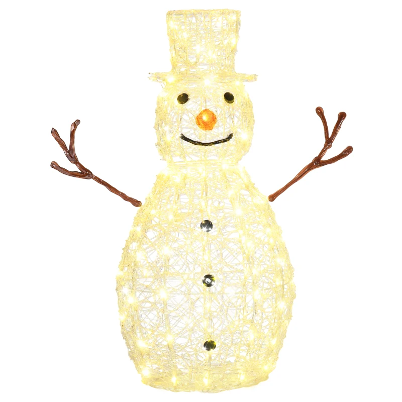 Outsunny Weihnachtsbeleuchtung, Schneemann-Leuchte, 100 LEDs, wetterfest, weiß, Metall, 40 x 40 x 90cm