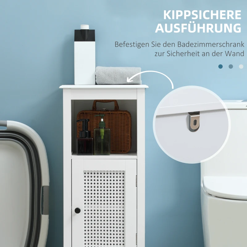 kleankin kleakin Badezimmerschrank 1 Fach 1 Schrank Schranktür in Rattan-Optik 35 cm x 32 cm x 80 cm MDF-Holz Weiß