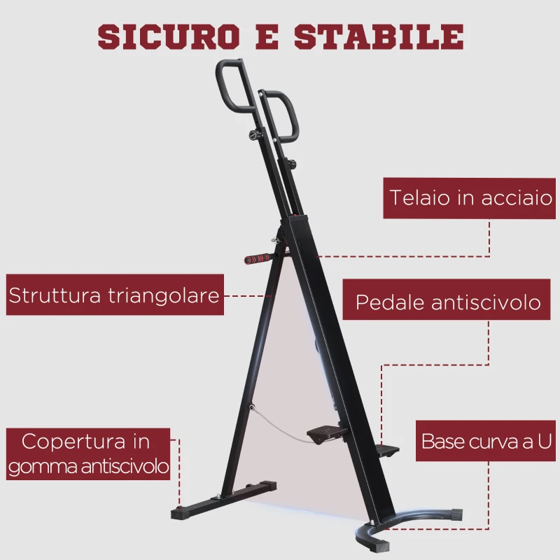 HOMCOM Vertical Climber con Monitor LCD e Altezza Regolabile, Arrampicatore in Acciaio e ABS, 100x60x175-195 cm, Nero