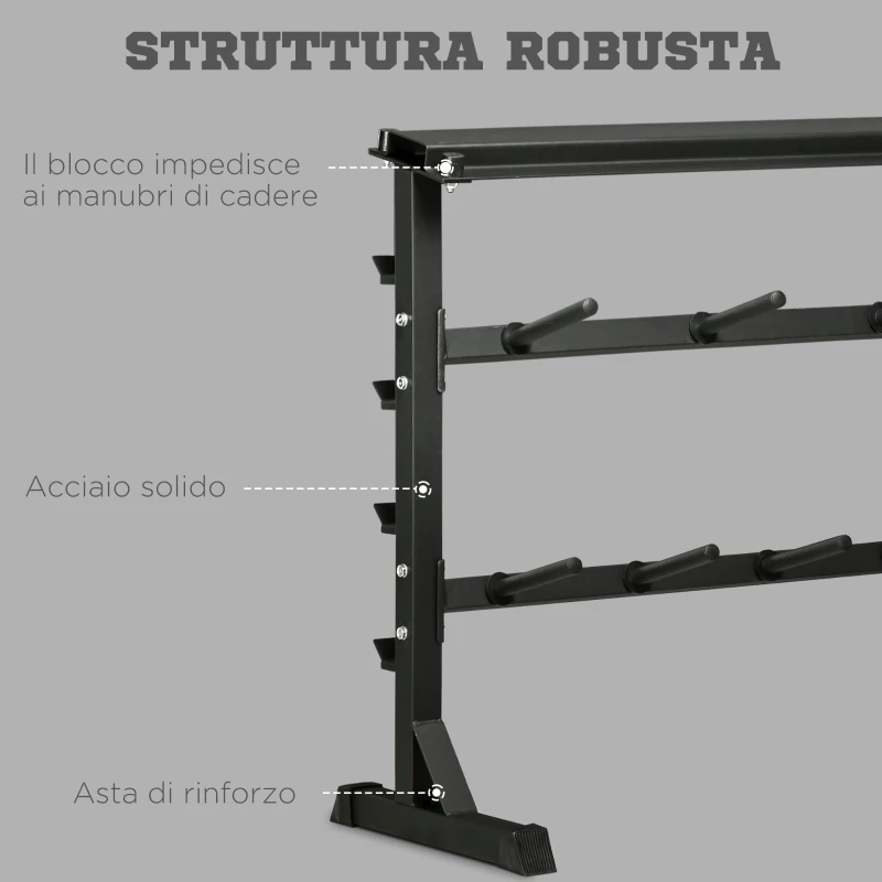 HOMCOM Porta Bilanciere Multiuso per Barre, Manubri e Dischi Pesi in Acciaio, 100x55x102cm, Nero