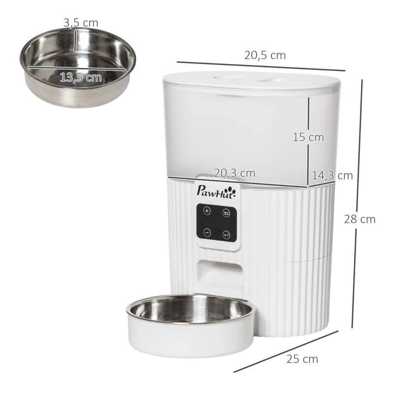 PawHut Distributeur 3.5L automatique de croquettes pour chien chat programmable avec gamelle 4 repas - avec bol en acier inoxydable enregistrement vocal