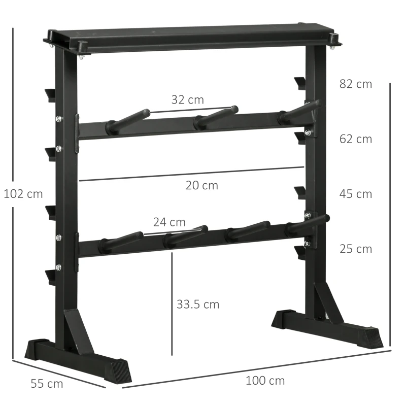 HOMCOM Porta Bilanciere Multiuso per Barre, Manubri e Dischi Pesi in Acciaio, 100x55x102cm, Nero