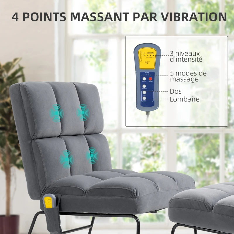 HOMCOM Fauteuil relax massant avec Repose-Pieds Fauteuil de salon rembourré en Tissu Aspect Velours - télécommande - Pieds en Acier