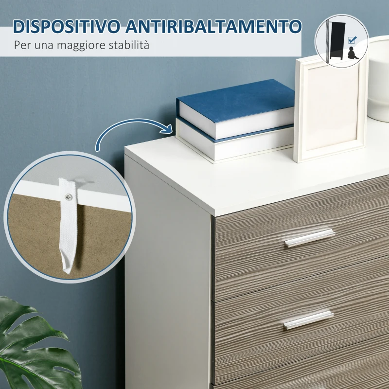 HOMCOM Cassettiera Camera da Letto, Comò Camera da Letto con 4 Cassetti con Maniglie in Alluminio e Struttura in Legno, per Soggiorno e Sala da Pranzo, 76x35x72cm, Bianco e Grigio