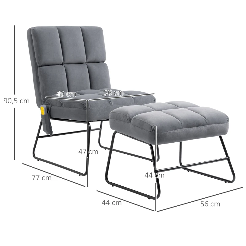 HOMCOM Fauteuil relax massant avec Repose-Pieds Fauteuil de salon rembourré en Tissu Aspect Velours - télécommande - Pieds en Acier