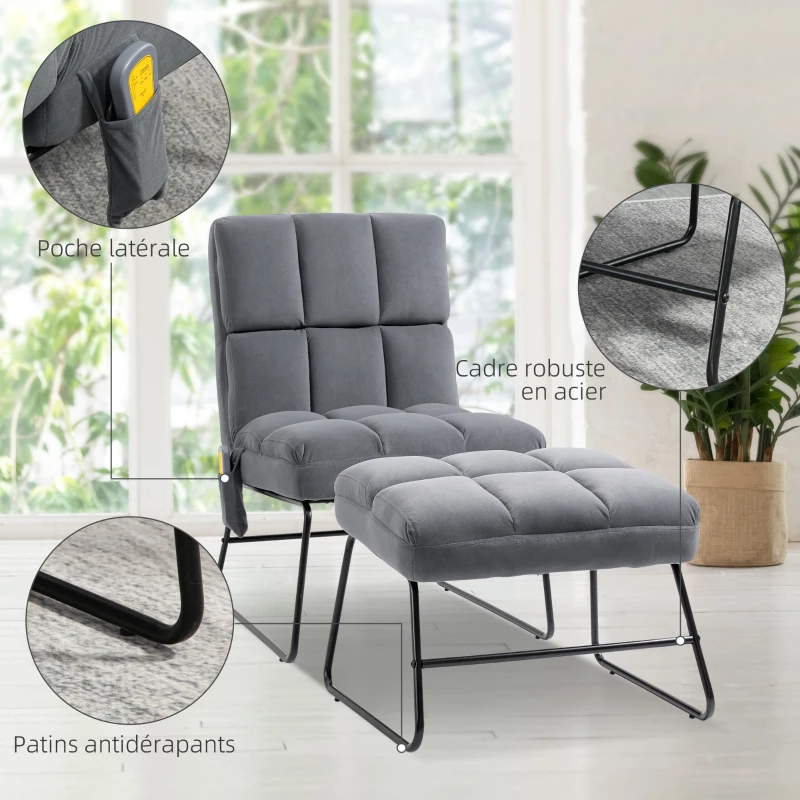 HOMCOM Fauteuil relax massant avec Repose-Pieds Fauteuil de salon rembourré en Tissu Aspect Velours - télécommande - Pieds en Acier
