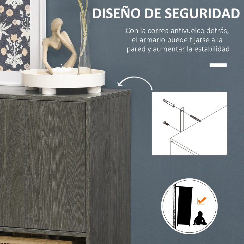 HOMCOM Aparador de Salón Mueble Estrecho con 2 Puertas y Estante de Almacenaje para Entrada Pasillo 76x34x76,5 cm Gris