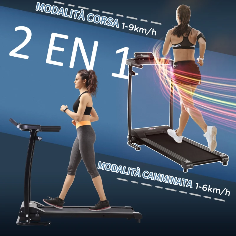 HOMCOM Tapis Roulant Elettrico Pieghevole 500W con 3 Programmi e Monitor LCD per Allenamento a Casa o in Ufficio