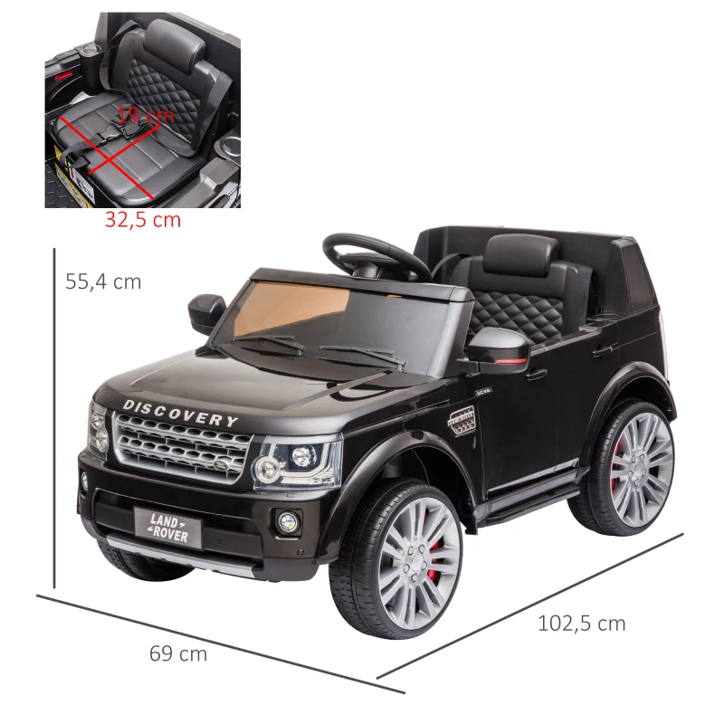 HOMCOM Coche Eléctrico para Niños de +3 Años Landrover con Licencia Control Remoto Batería 12V y 2 Motores Velocidad de 3-5 km/h 102,5x69x55,4 cm Negro