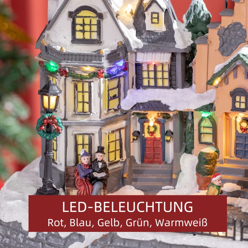 HOMCOM kerstdecoratie, kerstdorp, 22 kleurrijke LED's, ontroerend kerstteam, 38,5 x 20,5 x 33 cm