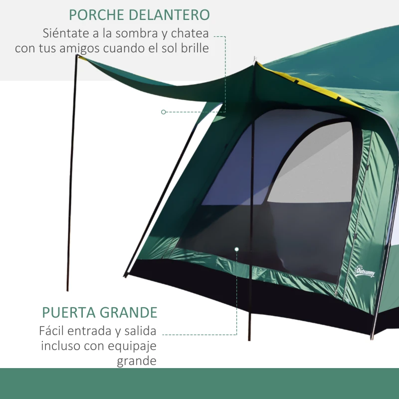 Outsunny Tienda de Campaña Familiar 5-6 Personas Carpa Grande Acampada Tipo Refugio con Bolsa de transporte 4,3x3x2 m Verde