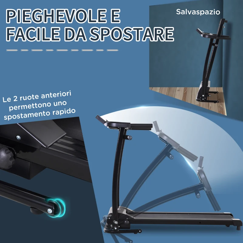 HOMCOM Tapis Roulant Elettrico Pieghevole 500W con 3 Programmi e Monitor LCD per Allenamento a Casa o in Ufficio