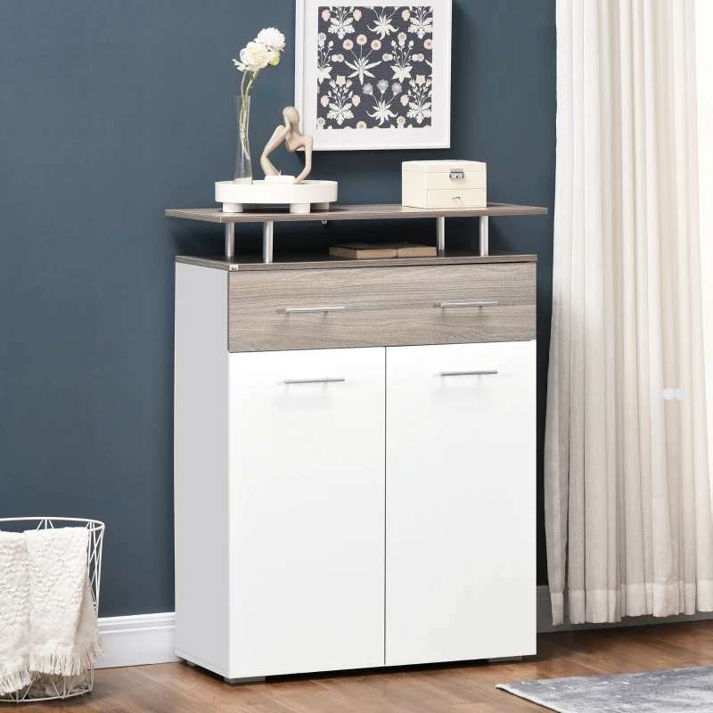 HOMCOM Aparador con Cajón 2 Puertas y Estante Superior para Dormitorio Entrada Pasillo 85x38,5x111,5 cm Blanco