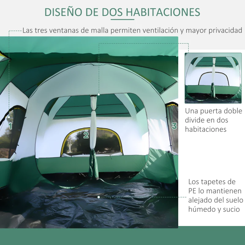 Outsunny Tienda de Campaña Familiar 5-6 Personas Carpa Grande Acampada Tipo Refugio con Bolsa de transporte 4,3x3x2 m Verde