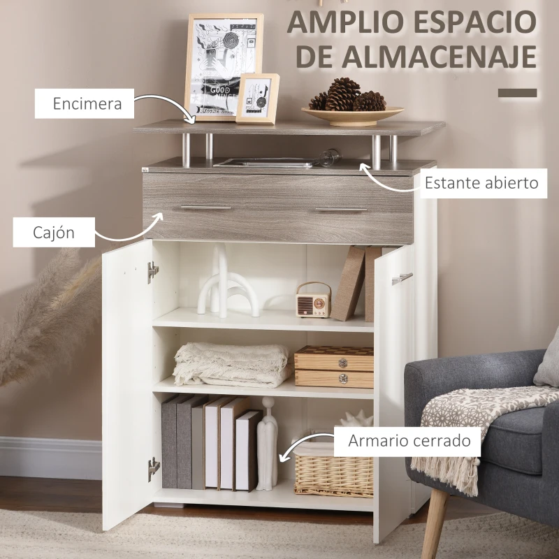 HOMCOM Aparador con Cajón 2 Puertas y Estante Superior para Dormitorio Entrada Pasillo 85x38,5x111,5 cm Blanco
