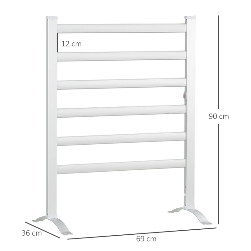 HOMCOM Toalheiro Elétrico para Casa de Banho 140W IPX4 Aquecedor de Toalhas Parede ou Chão com 6 Barras 90x36x69cm Prata
