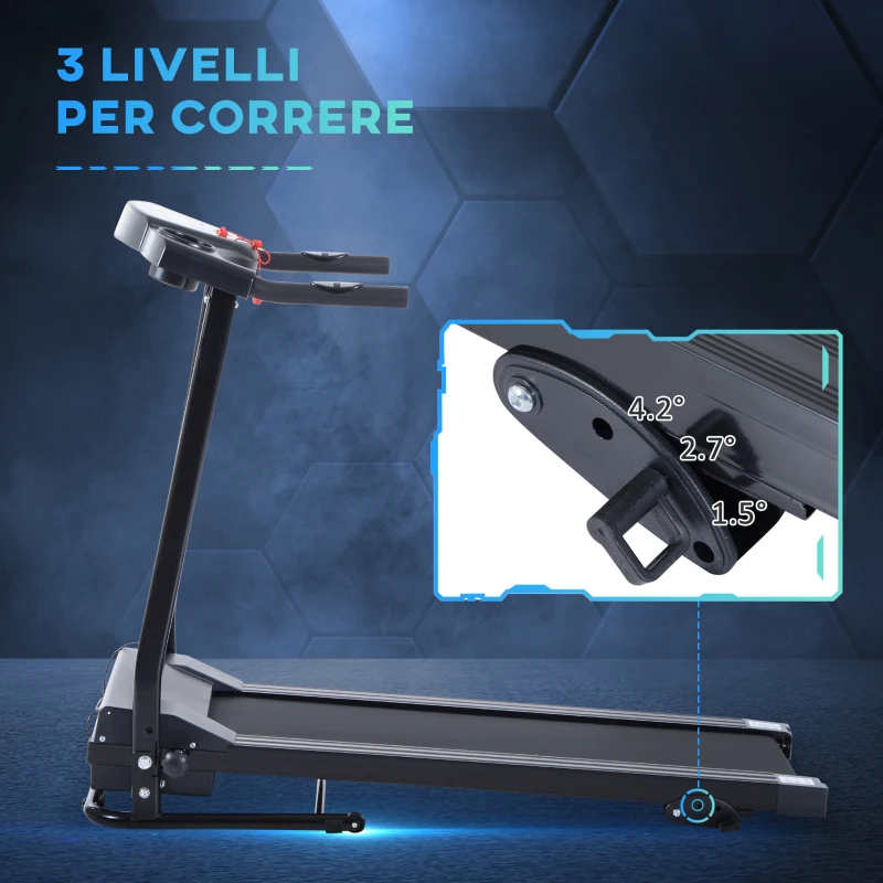 HOMCOM Tapis Roulant Elettrico con Schermo LCD Pieghevole per Allenamento a Casa o in Ufficio, 0.75 HP, Velocità 10km/h, Nero