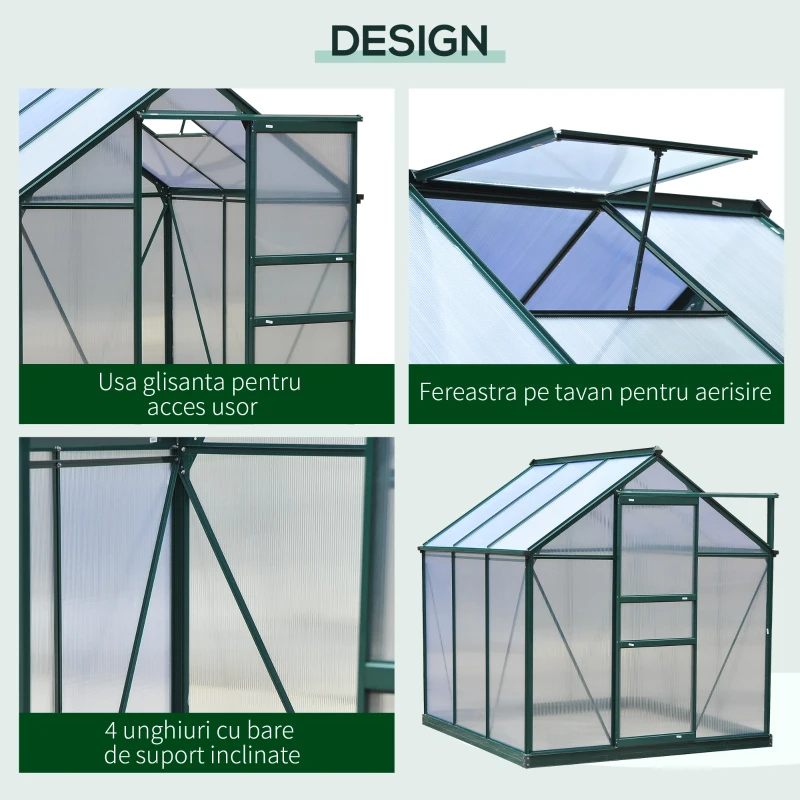 Outsunny Sera de Gradina din Policarbonat si Aluminiu cu Usa Glisanta