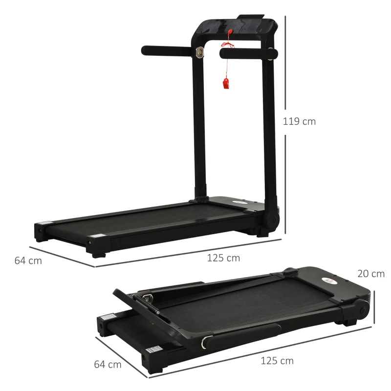 HOMCOM Cinta de Correr Plegable Cinta para Correr Velocidad hasta 10 km/h con 4 Pantallas LED 12 Programas 64x125x119 cm Negro