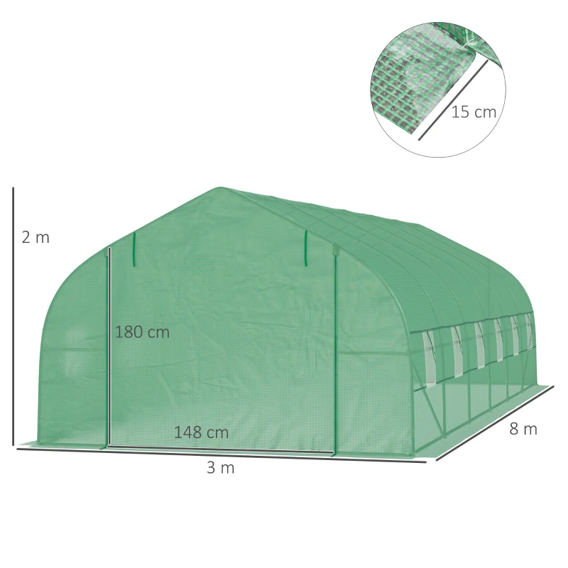 Outsunny Sera Tunel Gradina – PE, Usa cu Fermuar & Ferestre Ventilatie(m-3)