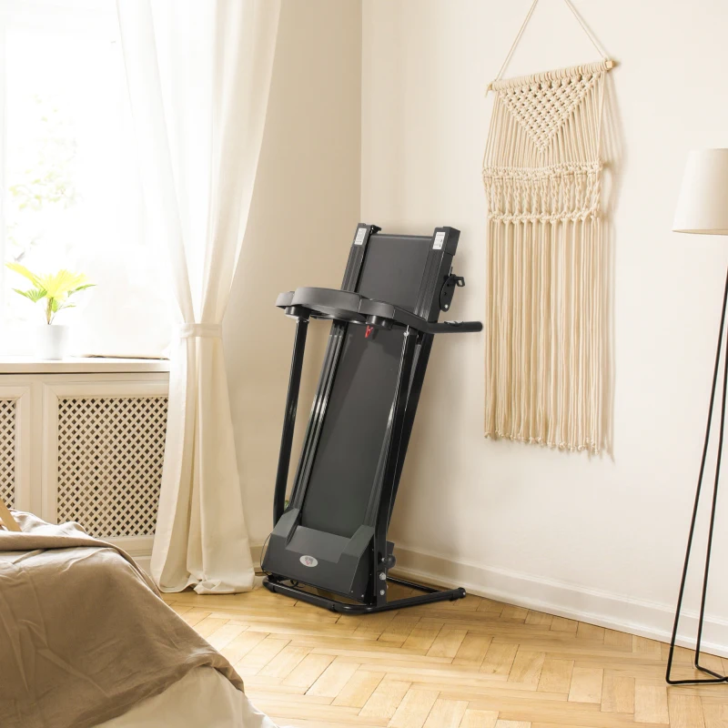 HOMCOM Tapis Roulant Elettrico con Schermo LCD Pieghevole per Allenamento a Casa o in Ufficio, 0.75 HP, Velocità 10km/h, Nero