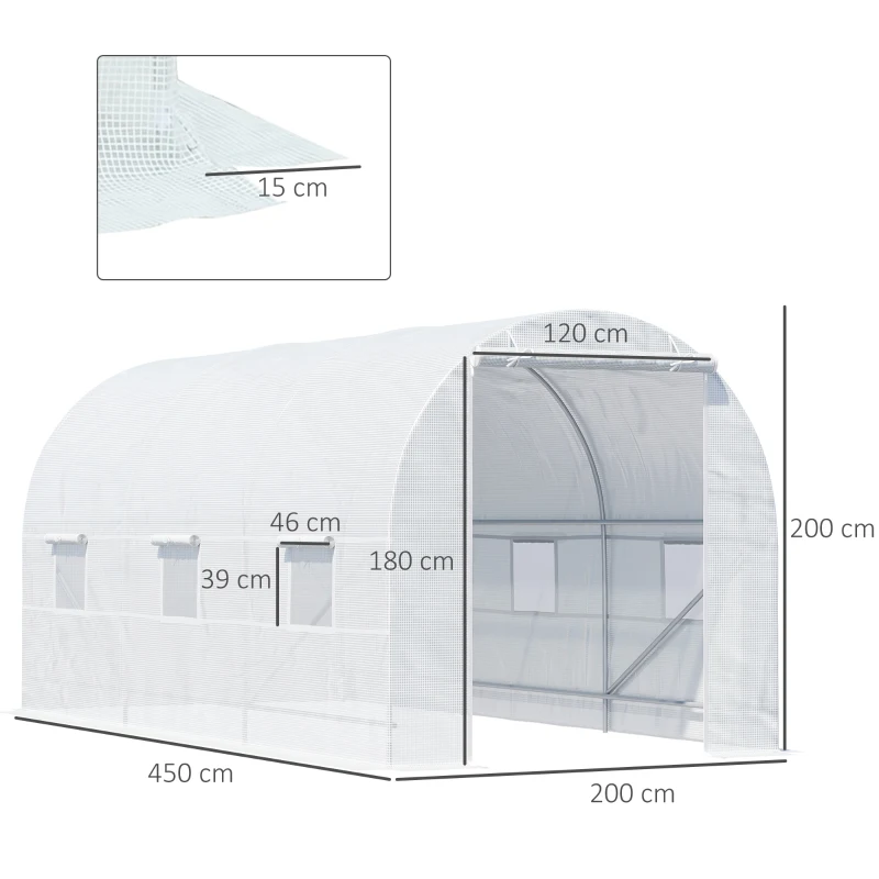 Outsunny Sera pentru Gradina Tip Tunel pentru Plante din PE si tevi de Otel, Alba, 450x200x200 cm(m-3)