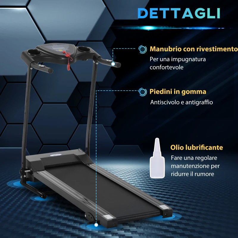 HOMCOM Tapis Roulant Elettrico con Schermo LCD Pieghevole per Allenamento a Casa o in Ufficio, 0.75 HP, Velocità 10km/h, Nero