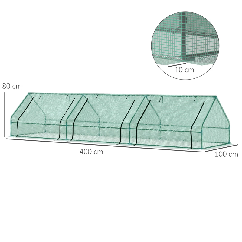 Outsunny Sera cu Tuburi din Otel si Invelis in Polietilen cu 3 Porti Verde 400 x 100 x80cm