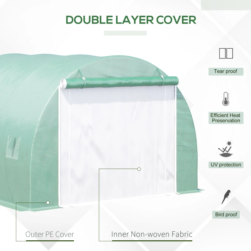 Outsunny Sera Tunel cu Usa si 6 Ferestre, Cadru in otel si Acoperire PE, Verde 300x300x200cm(m-4)