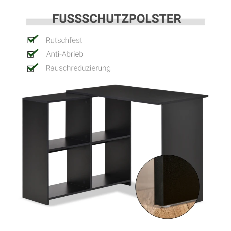 HOMCOM Eckschreibtisch Schreibtisch L-förmiger Schreibtisch Computertisch PC Laptop-Spieltisch Winkel Staufach Büro Schwarz 100 x 90 x 75 cm