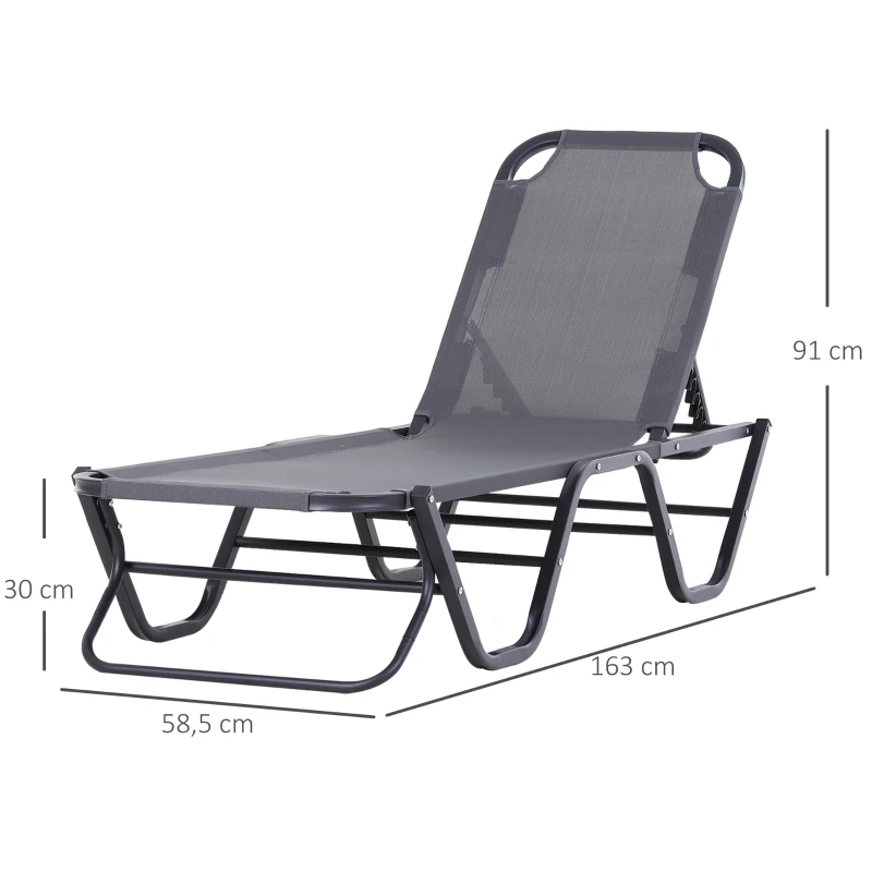 Outsunny Tumbona de Jardín de Aluminio con Respaldo Ajustable en 5 Posiciones Texteline para Terraza Patio Playa Piscina Exterior 163x58,5x91 cm Gris