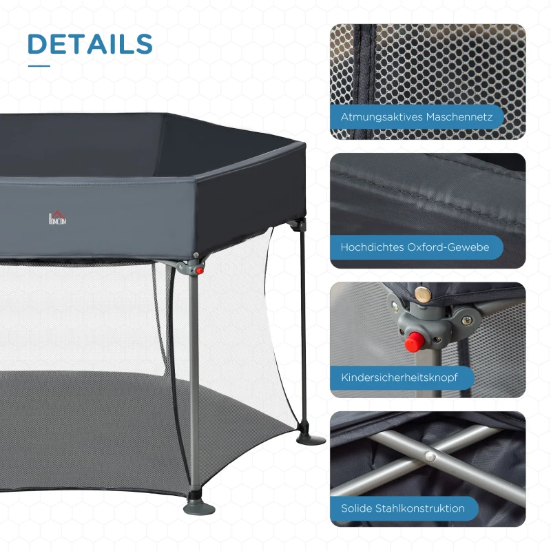 HOMCOM Laufstall klappbar tragbar 134 cm x 134 cm x 83 cm Mesh PP Grau