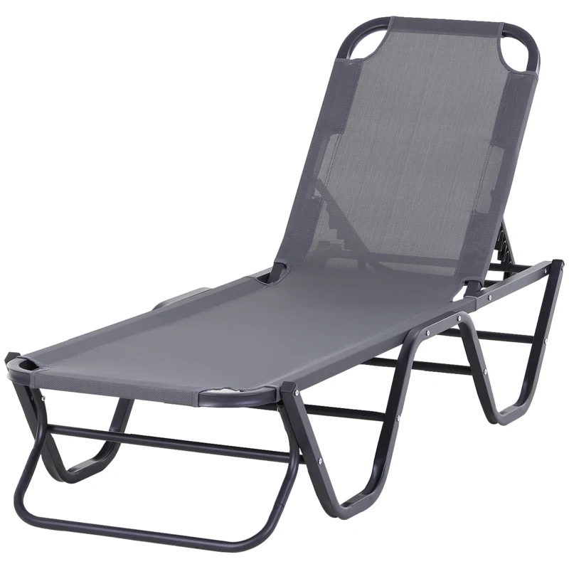 Outsunny Tumbona de Jardín de Aluminio con Respaldo Ajustable en 5 Posiciones Texteline para Terraza Patio Playa Piscina Exterior 163x58,5x91 cm Gris