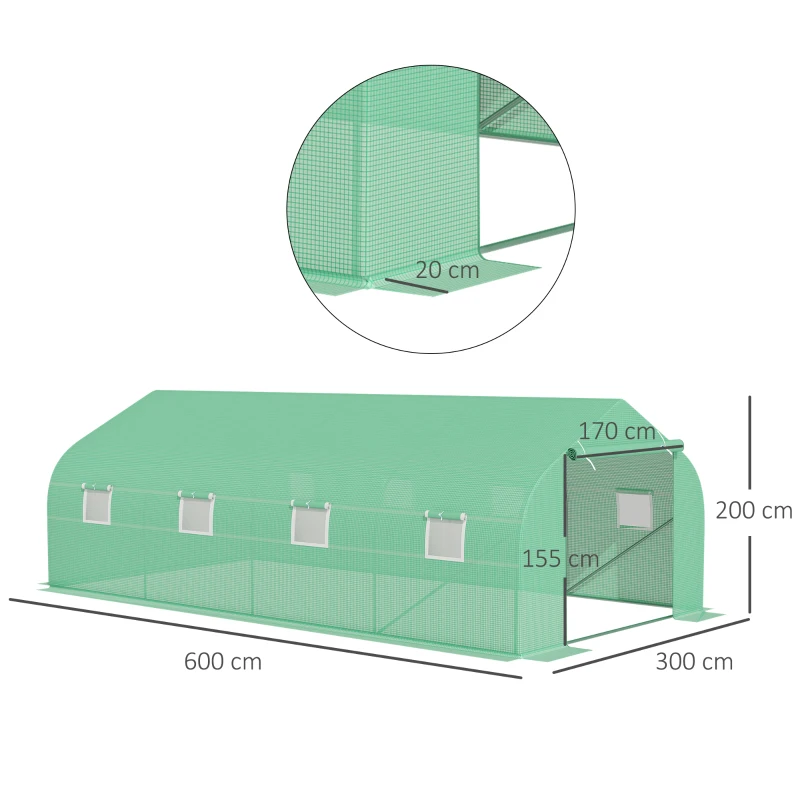 Outsunny Sera pentru Gradina 6x3x2 m, Sera cu Acoperis inclinat din PE pentru Plante, Verde(m-3)